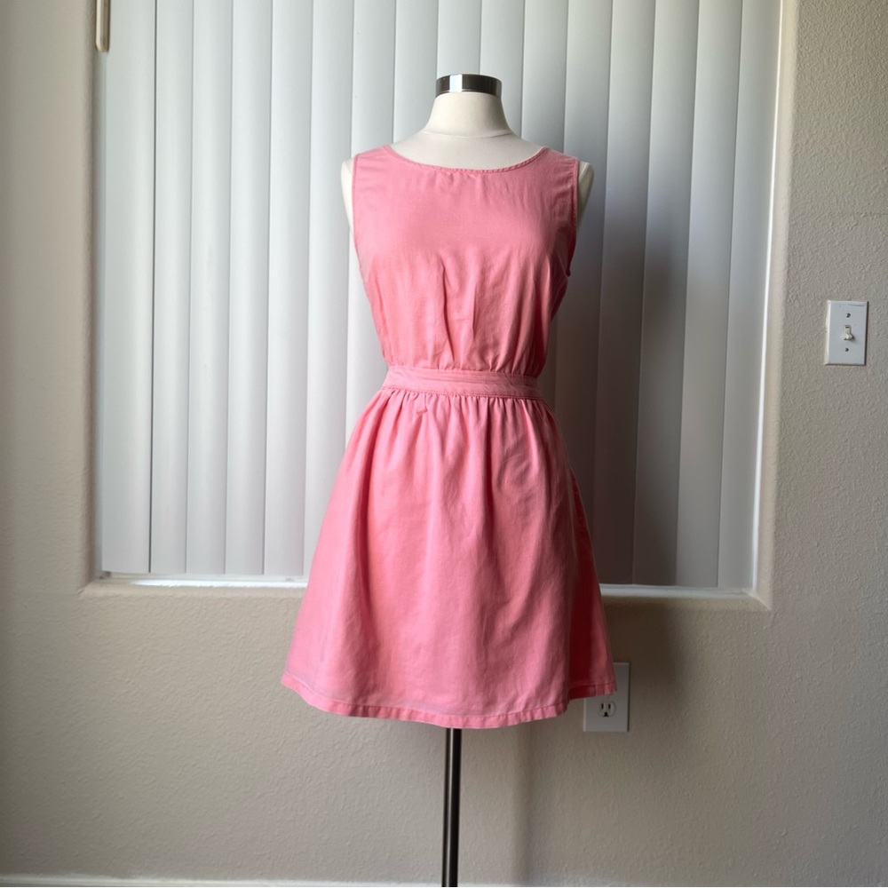 Mango Women’s Pink Self Back Tie Round Neck Cotton Mini Dress Size S